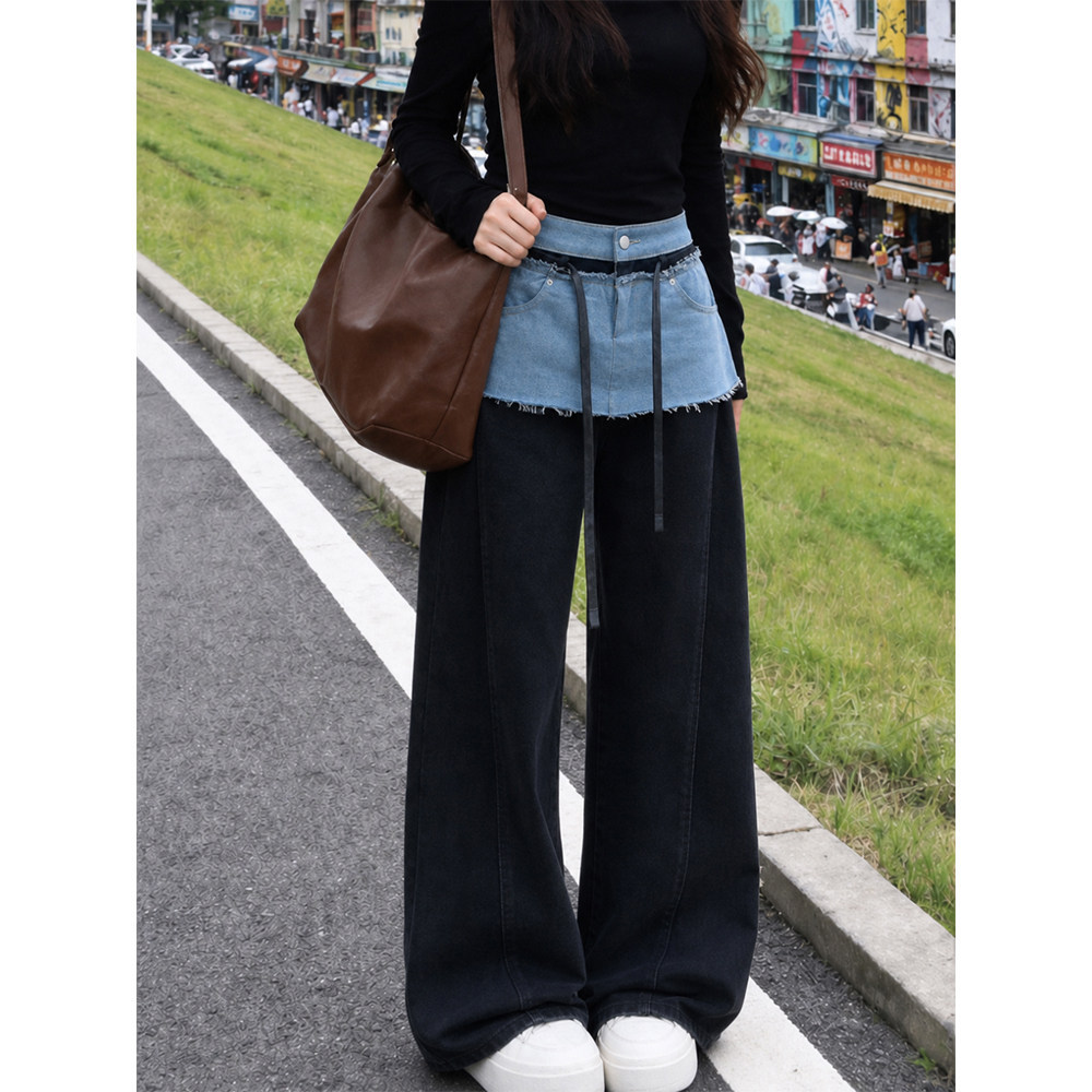 Cargo mini skirt over baggy jeans